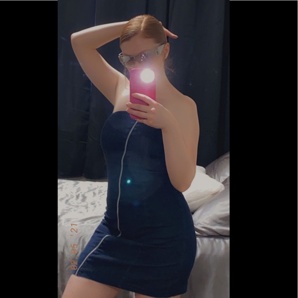 COPY - DENIM ZIPPER STRAPLESS DRESS - Picture 4 of 4